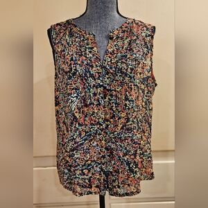 Liz Claiborne Sleeveless Button Front Blouse Multicolor Abstract Floral Size L